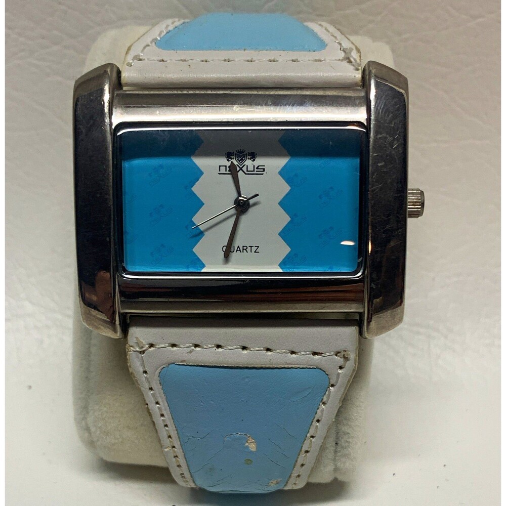 Nexus Women's Dress Quartz Analog Rectangle Watch Blue/White Dial Leather Strap